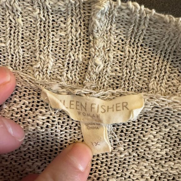 Eileen Fisher Tan Linen-Blend Open Front Semi-Sheer Knit Spring Cardigan, 1X - Picture 3 of 8